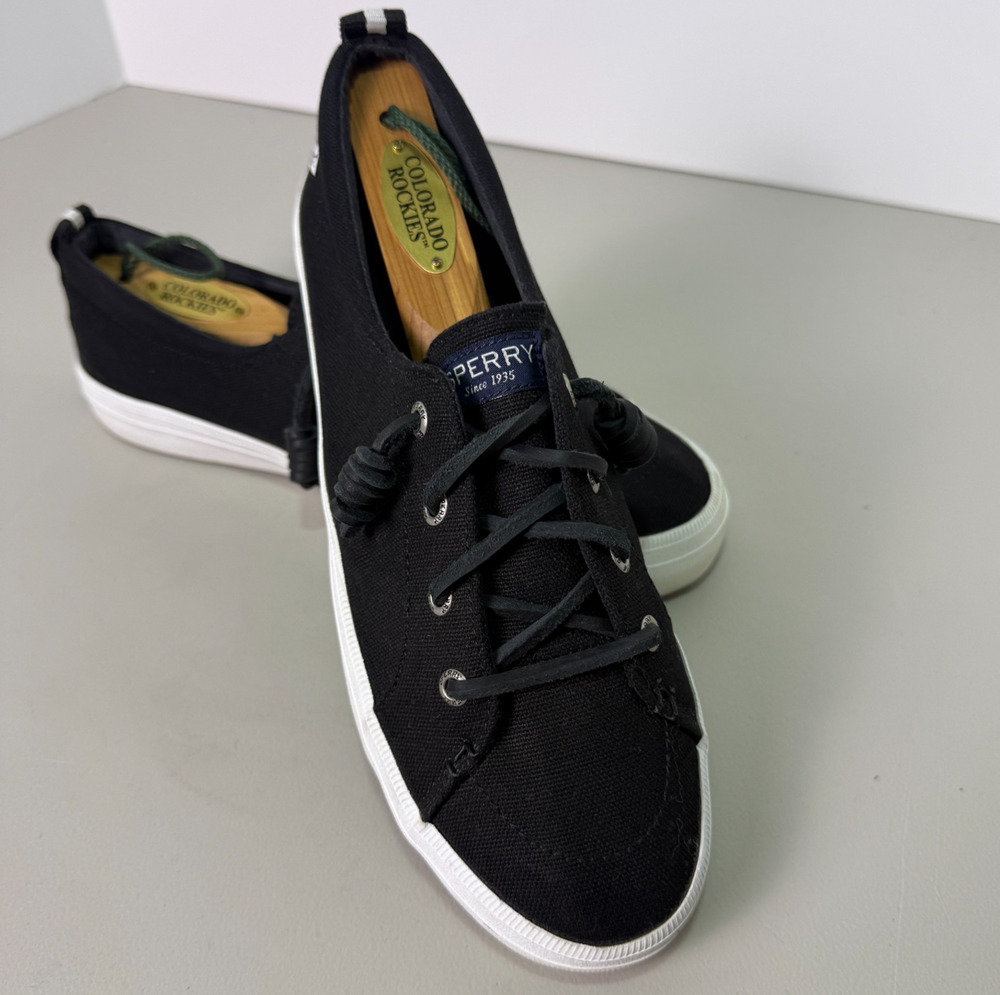 Sperry Top-Sider Crest Vibe Black Canvas Boat Shoes Women's Size 8